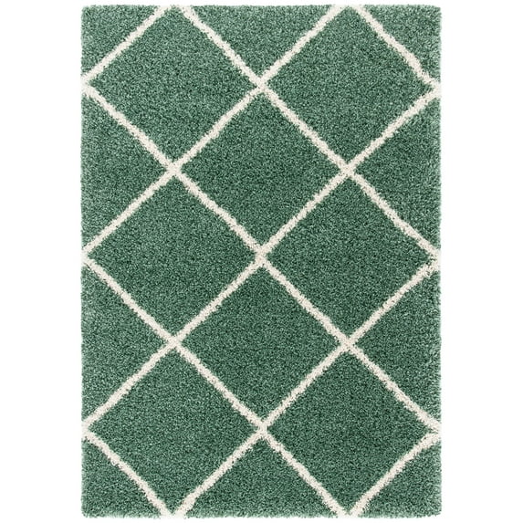 SAFAVIEH Hudson Amias Plush Geometric Shag Area Rug, Green/Ivory, 4' x 6'