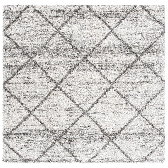 SAFAVIEH Hudson Amias Plush Geometric Shag Area Rug, Grey/Beige, 4' x 4' Square