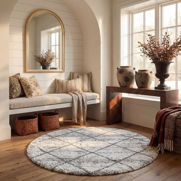 Safavieh Hudson Amias Geometric Shag Area Rug, Gray/Beige, 7' x 7' Round