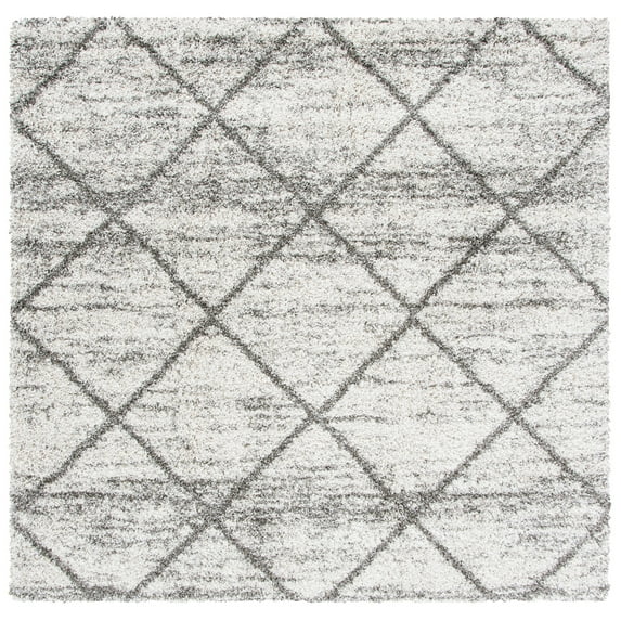 SAFAVIEH Hudson Amias Plush Geometric Shag Area Rug, Grey/Beige, 7' x 7' Square