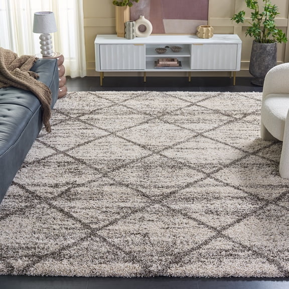 Safavieh Hudson Amias Geometric Shag Area Rug, Gray/Beige, 7' x 7' Square
