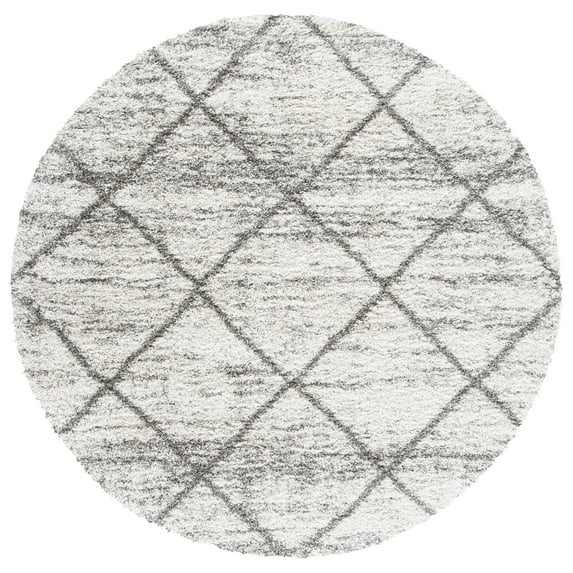 SAFAVIEH Hudson Amias Plush Geometric Shag Area Rug, Grey/Beige, 8' x 8' Round