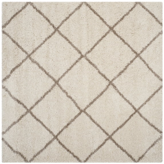SAFAVIEH Hudson Amias Plush Geometric Shag Area Rug, Ivory/Beige, 3' x 3' Square