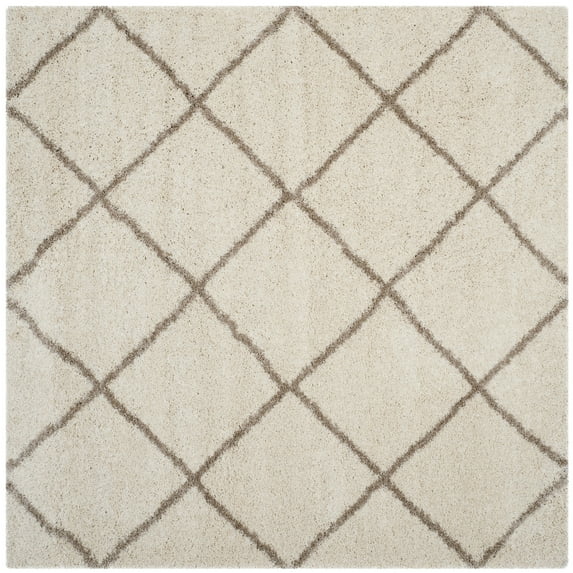SAFAVIEH Hudson Amias Plush Geometric Shag Area Rug, Ivory/Beige, 9' x 9' Square