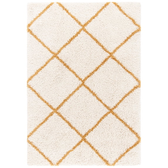 SAFAVIEH Hudson Amias Plush Geometric Shag Area Rug, Ivory/Gold, 2' x 3'