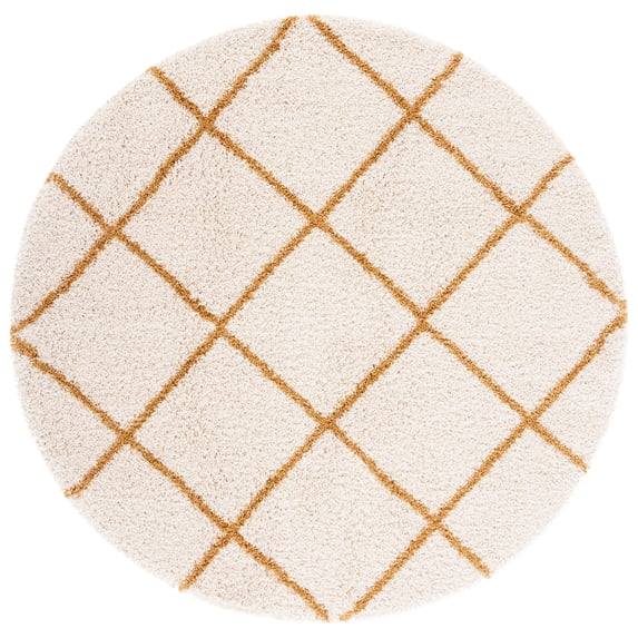 SAFAVIEH Hudson Amias Plush Geometric Shag Area Rug, Ivory/Gold, 4' x 4' Round