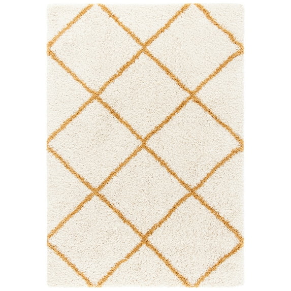 SAFAVIEH Hudson Amias Plush Geometric Shag Area Rug, Ivory/Gold, 4' x 4' Square