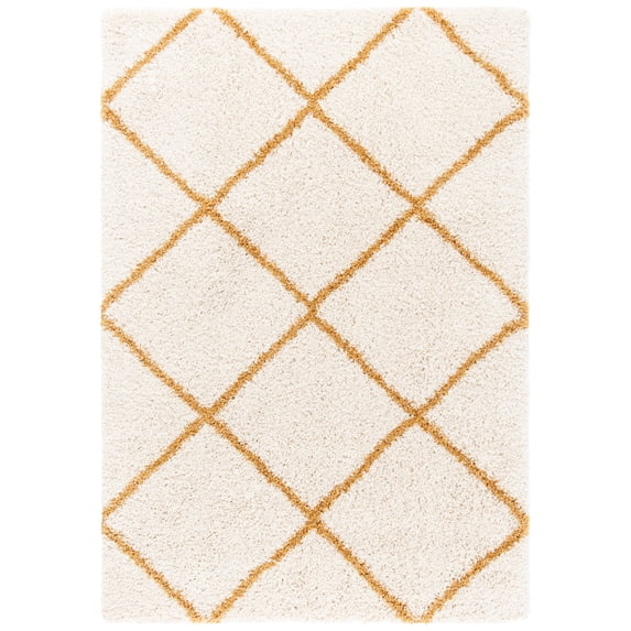 SAFAVIEH Hudson Amias Plush Geometric Shag Area Rug, Ivory/Gold, 8' x 10'