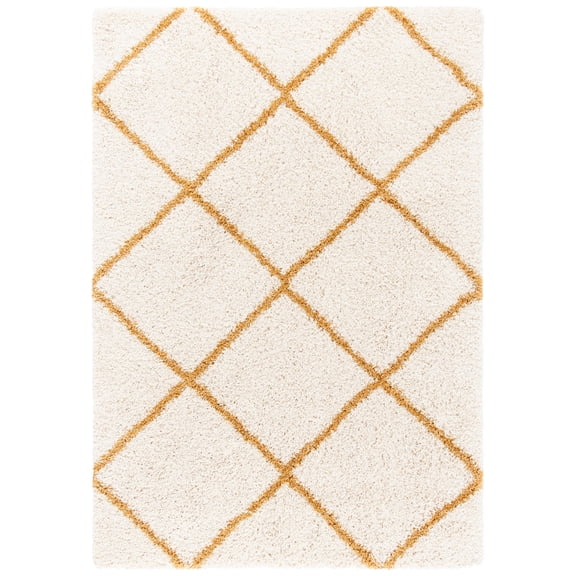 SAFAVIEH Hudson Amias Plush Geometric Shag Area Rug, Ivory/Gold, 8' x 10'