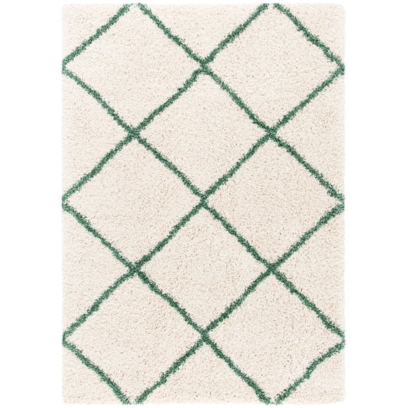 SAFAVIEH Hudson Amias Plush Geometric Shag Area Rug, Ivory/Green, 4' x 6'