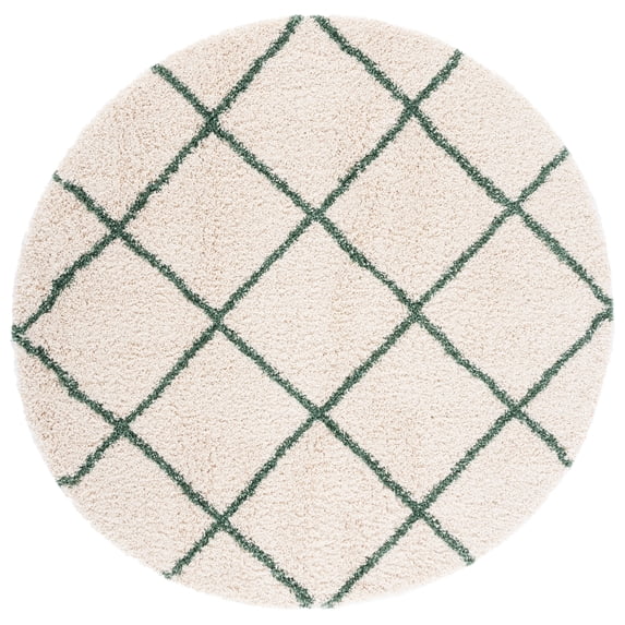 SAFAVIEH Hudson Amias Plush Geometric Shag Area Rug, Ivory/Green, 7' x 7' Round