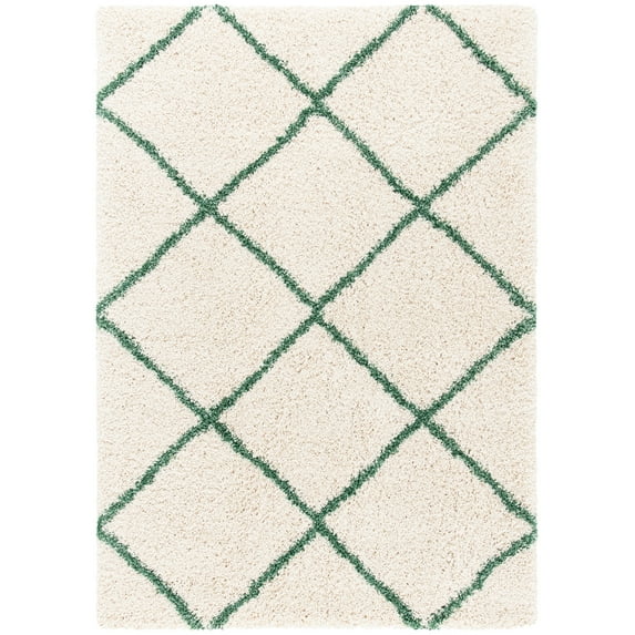 SAFAVIEH Hudson Amias Plush Geometric Shag Area Rug, Ivory/Green, 7' x 7' Square