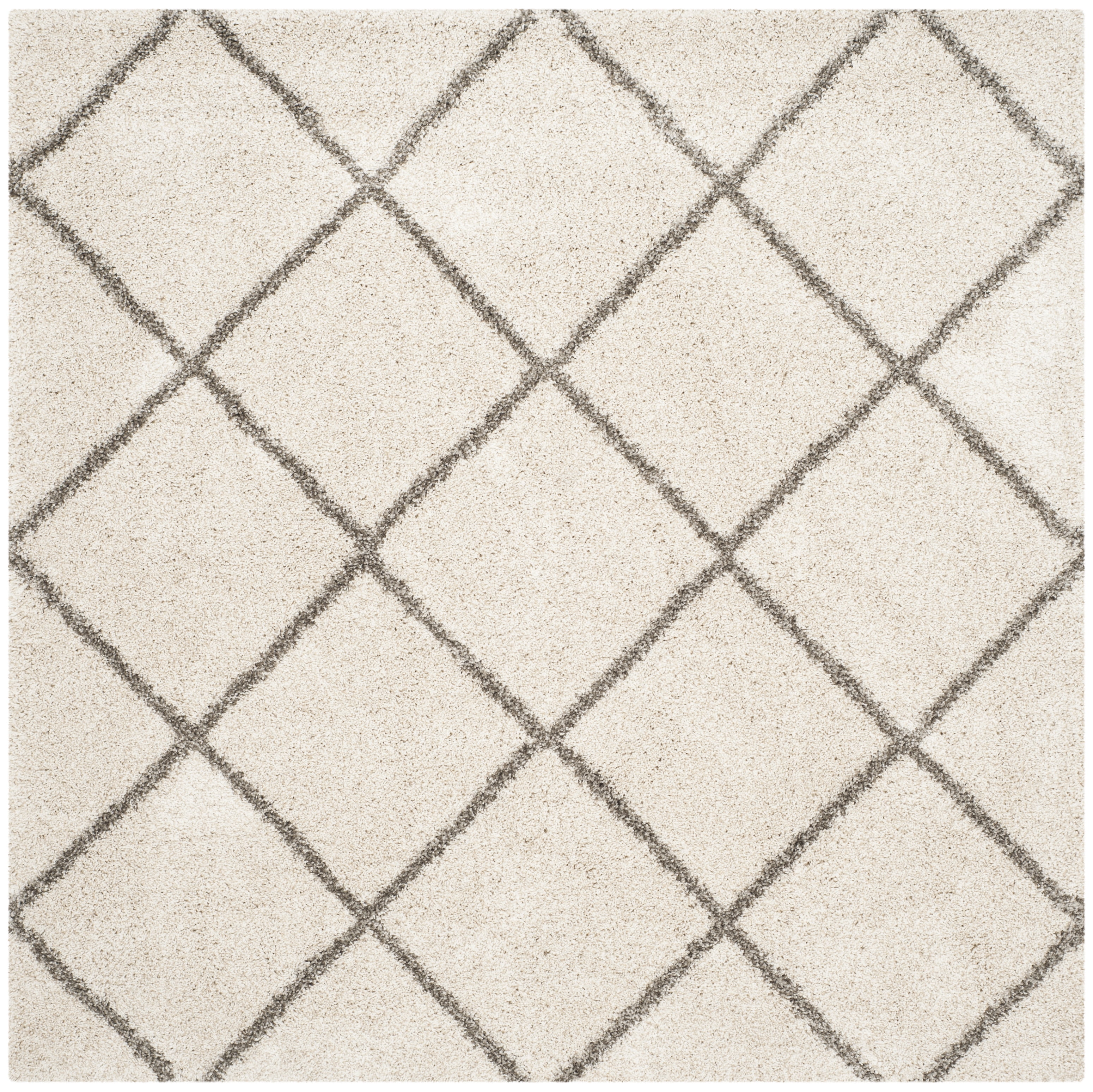 SAFAVIEH Hudson Amias Plush Geometric Shag Area Rug, Ivory/Grey, 10' x 10' Square