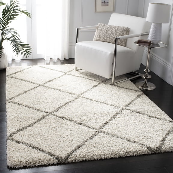 Safavieh Hudson Amias Geometric Shag Area Rug, Ivory/Gray, 10' x 10' Square