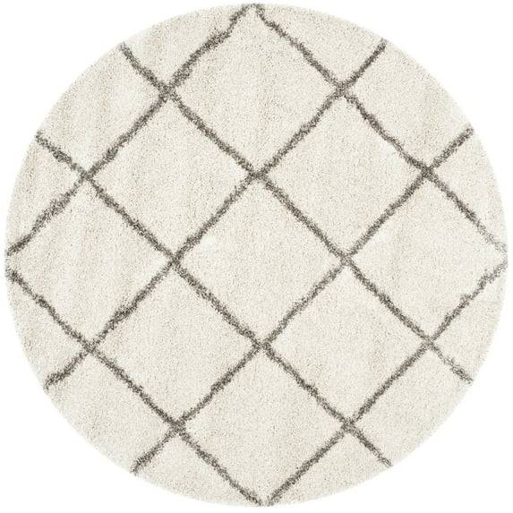 SAFAVIEH Hudson Amias Plush Geometric Shag Area Rug, Ivory/Grey, 11' x 11' Round