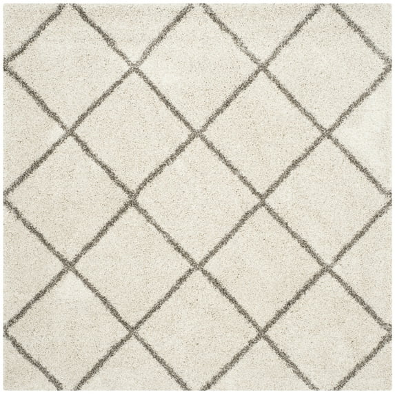 SAFAVIEH Hudson Amias Plush Geometric Shag Area Rug, Ivory/Grey, 11' x 11' Square