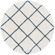 SAFAVIEH Hudson Amias Plush Geometric Shag Area Rug, Ivory/Slate Blue, 3' x 3' Round