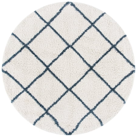SAFAVIEH Hudson Amias Plush Geometric Shag Area Rug, Ivory/Slate Blue, 3' x 3' Round
