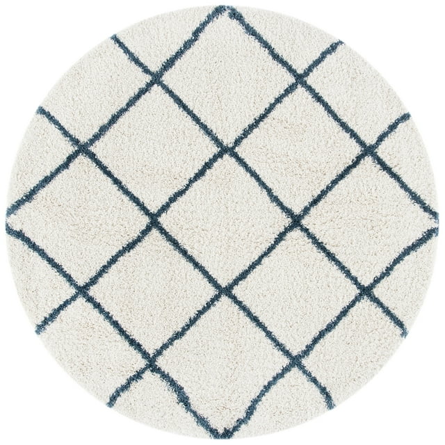 SAFAVIEH Hudson Amias Plush Geometric Shag Area Rug, Ivory/Slate Blue, 5' x 5' Round