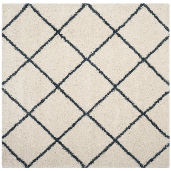 SAFAVIEH Hudson Amias Plush Geometric Shag Area Rug, Ivory/Slate Blue, 5' x 5' Square