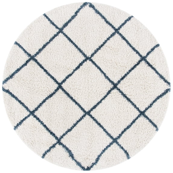 SAFAVIEH Hudson Amias Plush Geometric Shag Area Rug, Ivory/Slate Blue, 9' x 9' Round