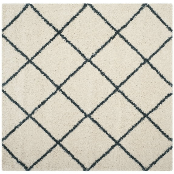 SAFAVIEH Hudson Amias Plush Geometric Shag Area Rug, Ivory/Slate Blue, 9' x 9' Square