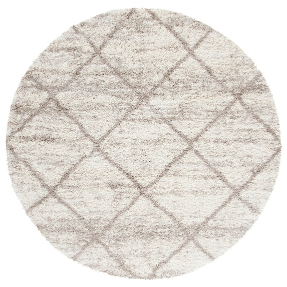 SAFAVIEH Hudson Amias Plush Geometric Shag Area Rug, Multi Ivory/Beige, 4' x 4' Round