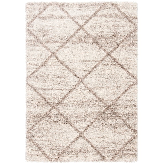 SAFAVIEH Hudson Amias Plush Geometric Shag Area Rug, Multi Ivory/Beige, 5'1" x 7'6"