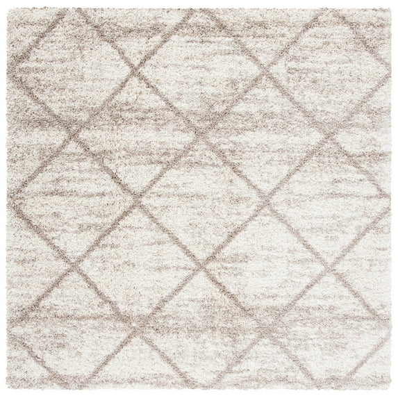 SAFAVIEH Hudson Amias Plush Geometric Shag Area Rug, Multi Ivory/Beige, 7' x 7' Square