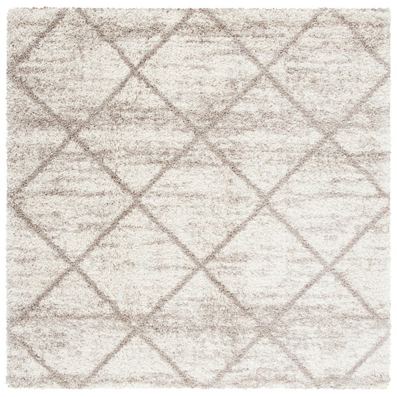 SAFAVIEH Hudson Amias Plush Geometric Shag Area Rug, Multi Ivory/Beige, 8' x 8' Square