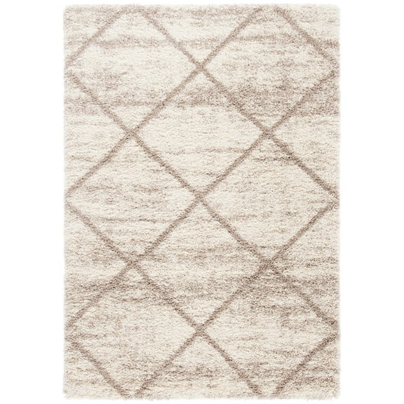 SAFAVIEH Hudson Amias Plush Geometric Shag Area Rug, Multi Ivory/Beige, 9' x 12'