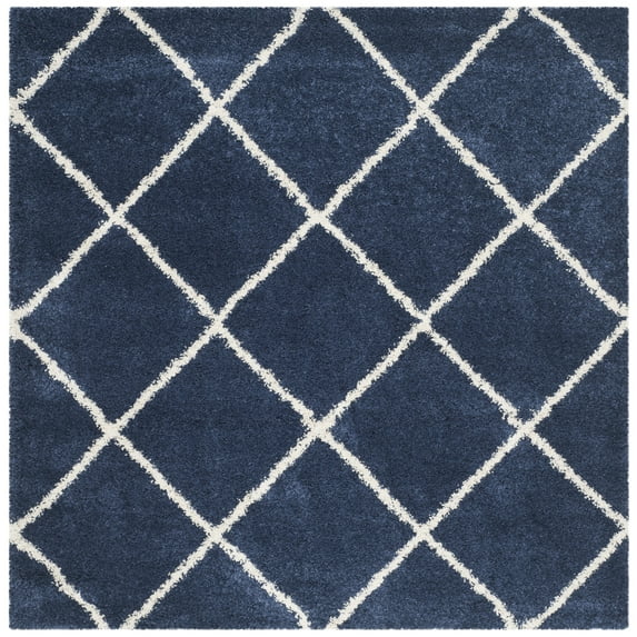 SAFAVIEH Hudson Amias Plush Geometric Shag Area Rug, Navy/Ivory, 11' x 11' Square