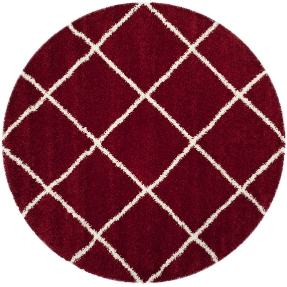 SAFAVIEH Hudson Amias Plush Geometric Shag Area Rug, Red/Ivory, 11' x 11' Round