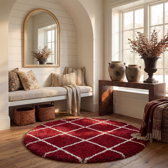 Safavieh Hudson Amias Geometric Shag Area Rug, Red/Ivory, 11' x 11' Round