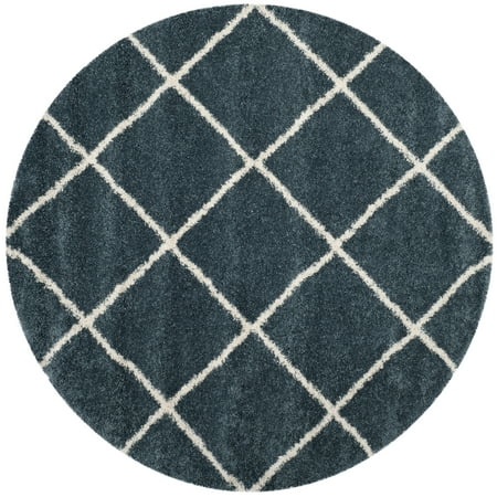 SAFAVIEH Hudson Amias Plush Geometric Shag Area Rug, Slate Blue/Ivory, 3' x 3' Round