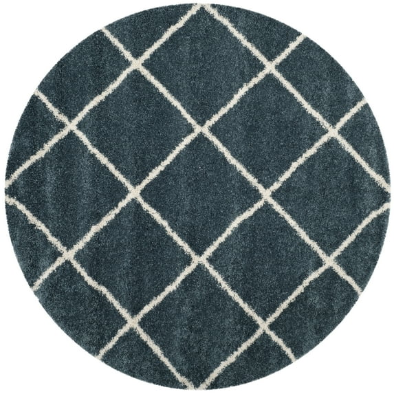 SAFAVIEH Hudson Amias Plush Geometric Shag Area Rug, Slate Blue/Ivory, 5' x 5' Round