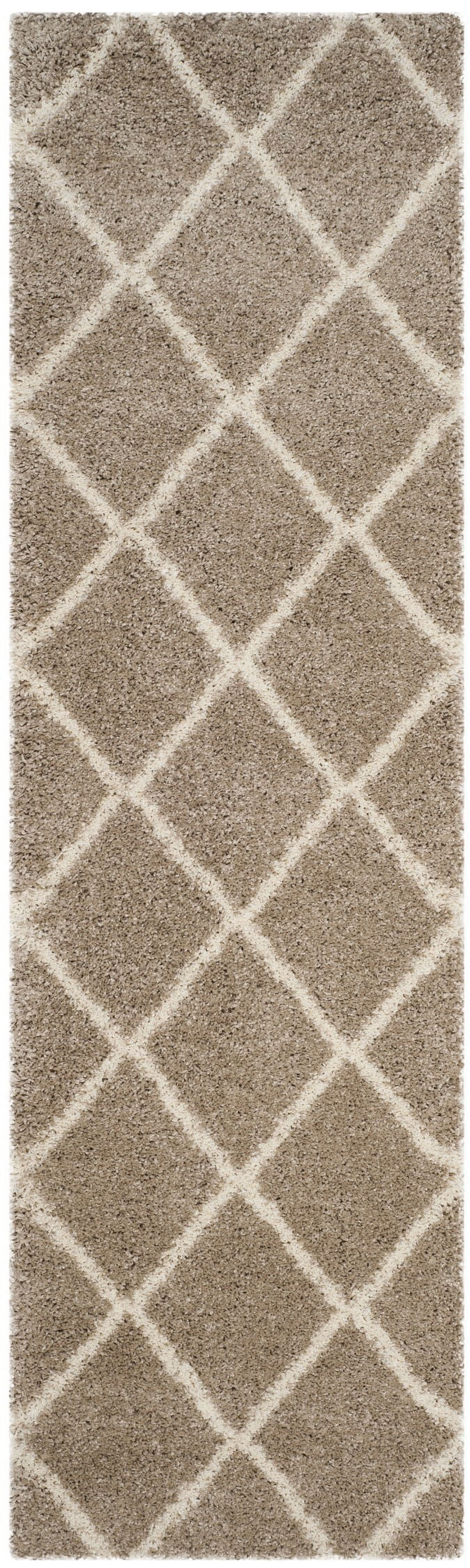 SAFAVIEH Hudson Amias Plush Geometric Shag Runner Rug, Beige/Ivory, 2'3" x 22'