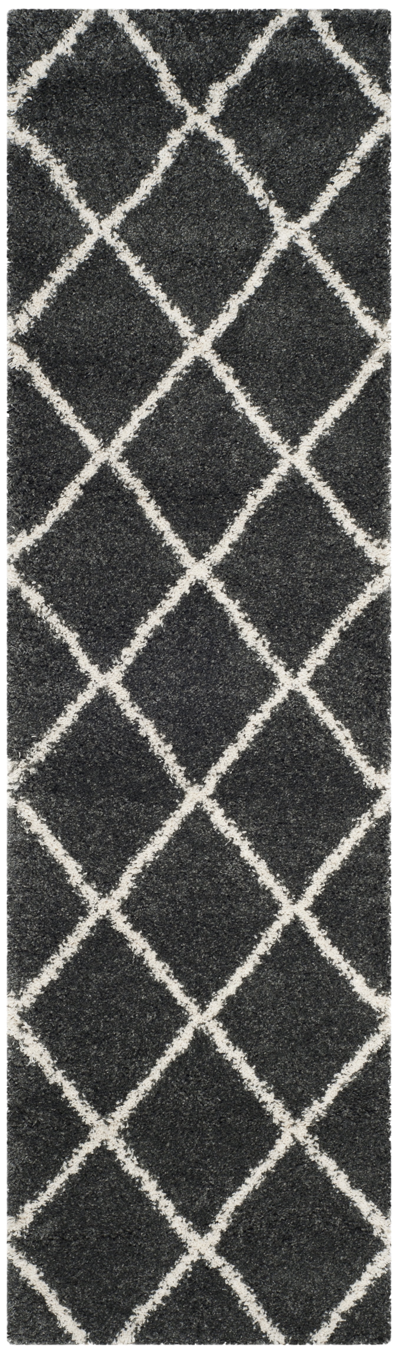 SAFAVIEH Hudson Amias Plush Geometric Shag Runner Rug, Dark Grey/Ivory, 2'3" x 14'