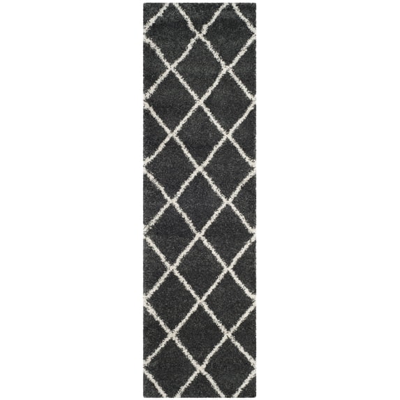 SAFAVIEH Hudson Amias Plush Geometric Shag Runner Rug, Dark Grey/Ivory, 2'3" x 22'