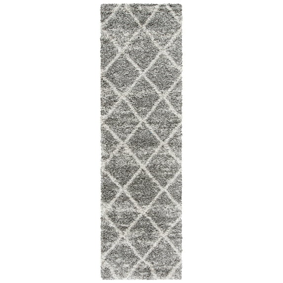 SAFAVIEH Hudson Amias Plush Geometric Shag Runner Rug, Distressed Grey/Ivory, 2'3" x 10'