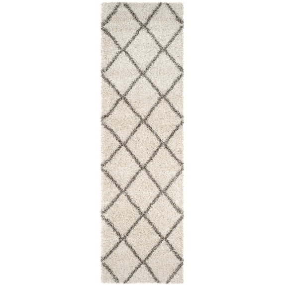 SAFAVIEH Hudson Amias Plush Geometric Shag Runner Rug, Ivory/Grey, 2'3" x 20'