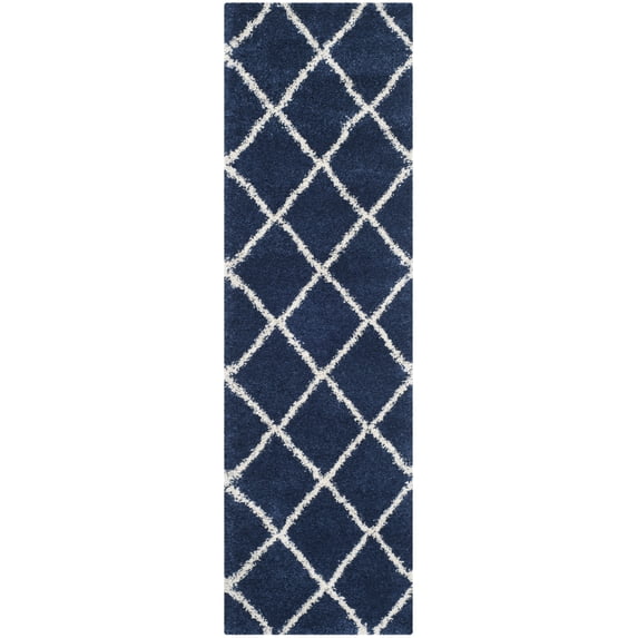 SAFAVIEH Hudson Amias Plush Geometric Shag Runner Rug, Navy/Ivory, 2'3" x 20'