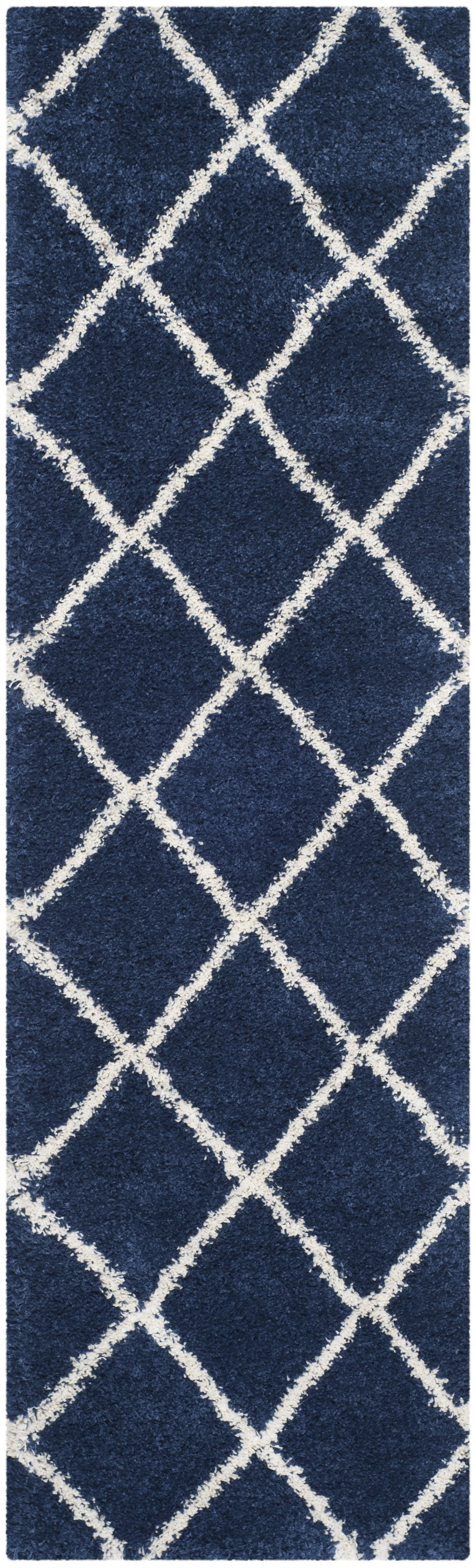 SAFAVIEH Hudson Amias Plush Geometric Shag Runner Rug, Navy/Ivory, 2'3" x 22'