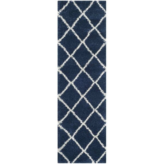 SAFAVIEH Hudson Amias Plush Geometric Shag Runner Rug, Navy/Ivory, 2'3" x 22'