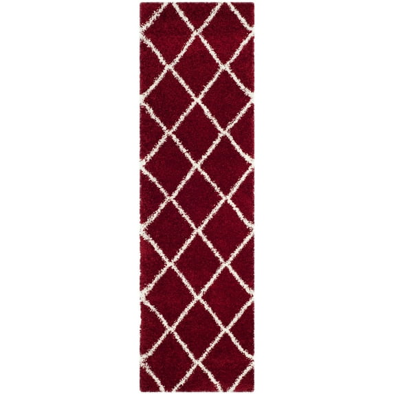 SAFAVIEH Hudson Amias Plush Geometric Shag Runner Rug, Red/Ivory, 2'3" x 16'