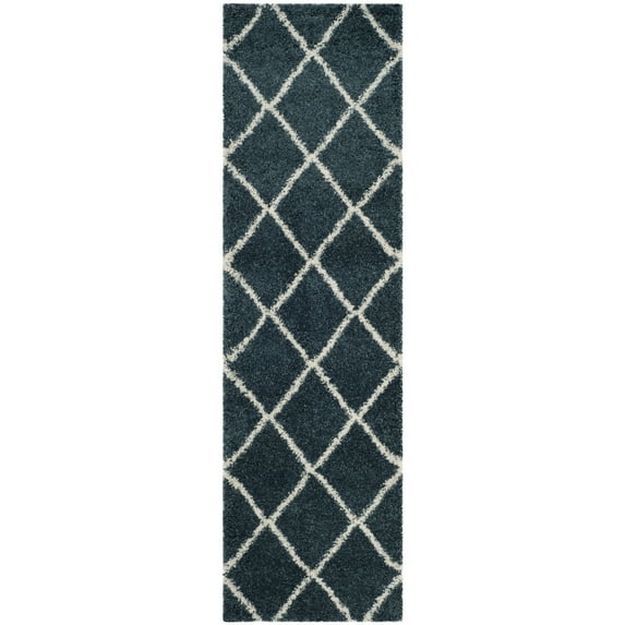 SAFAVIEH Hudson Amias Plush Geometric Shag Runner Rug, Slate Blue/Ivory, 2'3" x 14'