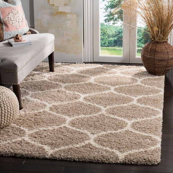 SAFAVIEH Hudson Arline Geometric Shag Area Rug, Beige/Ivory, 5'1" x 7'6"