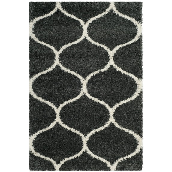 SAFAVIEH Hudson Arline Geometric Shag Area Rug, Dark Grey/Ivory, 3' x 5'