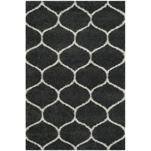 SAFAVIEH Hudson Arline Geometric Shag Area Rug, Dark Grey/Ivory, 6' x 9'