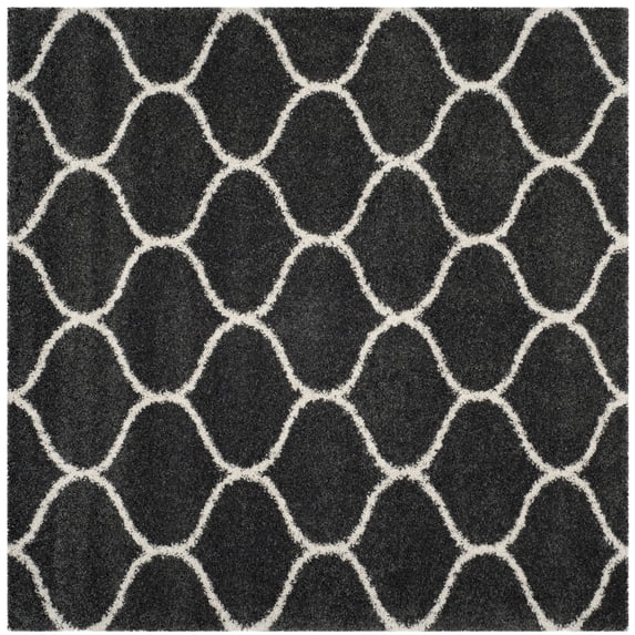 SAFAVIEH Hudson Arline Geometric Shag Area Rug, Dark Grey/Ivory, 7' x 7' Square